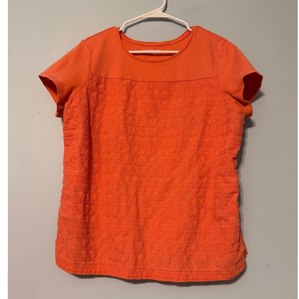 Croft & Barrow XXL Orange Embroidered Eyelet Front Short Sleeve Top Cotton 2061